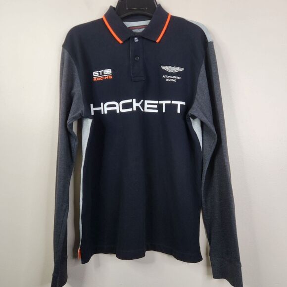 Aston Martin Racing By Hackett Long Sleeve Colorblock Polo Shirt Small - Picture 1 of 6